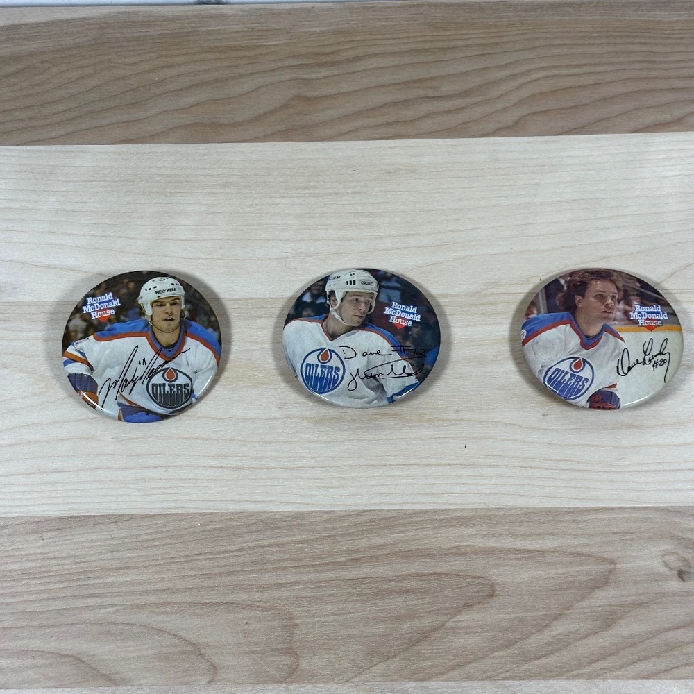 83/84 Ronald McDonald House Edmonton Oilers Button Pin 2.25" Set of 3